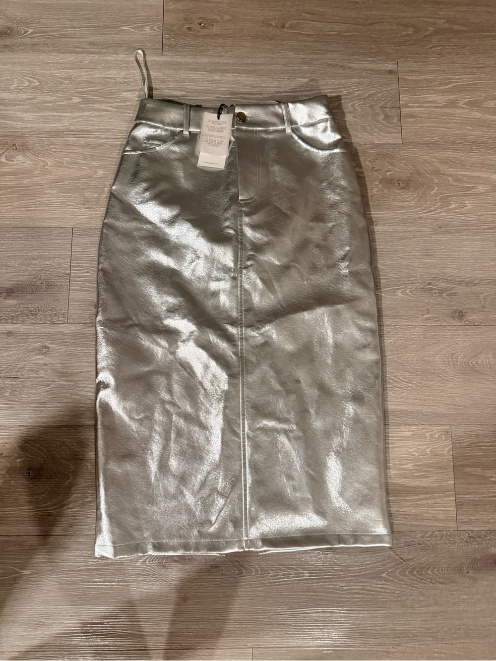 7 For All Mankind Metallic Silver Pencil Skirt